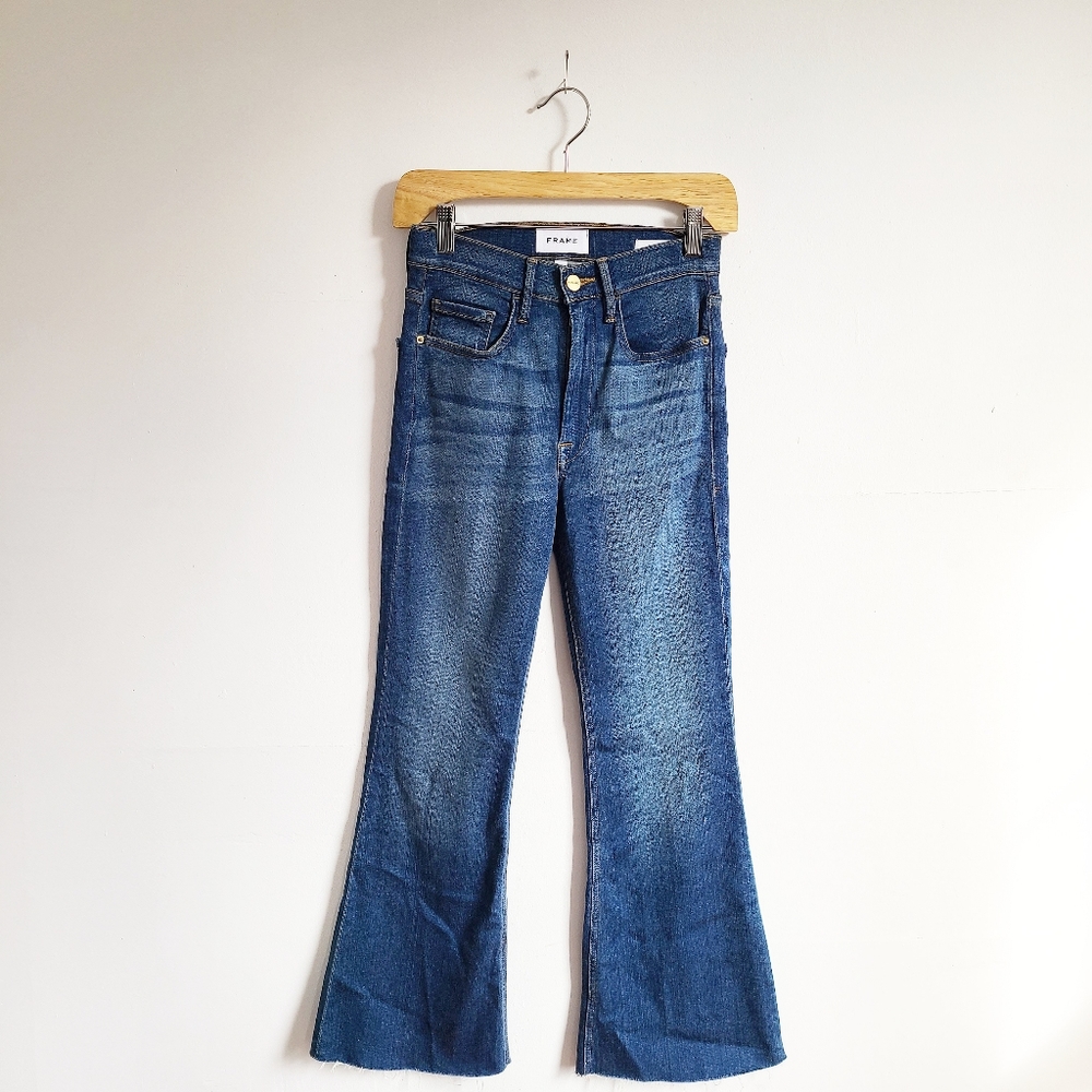 FRAMELe Crop Raw Hem High Rise Stretch Flare Jean